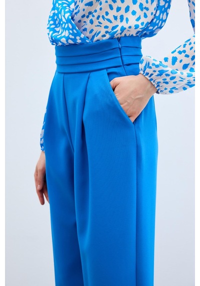Sateen Bel Detaylı Cepli Pantolon - İndigo
