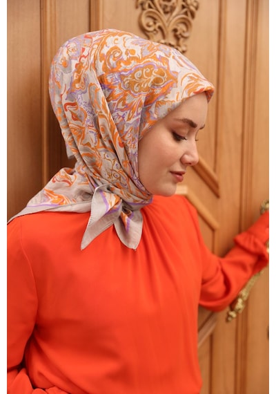 Silk Home Olinda İpek Eşarp 47002-33 Gri, Mor, Turuncu, Taba, Kiremit