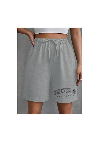 Tarzsokak Letter Graphic Tie Front Track Şort Gri
