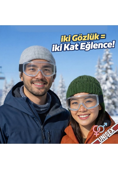 2 Adet Kayak Gözlüğü Şeffaf Ventilli Güneş Kar Koruyucu Gözlük Uv Korumalı Snowboard Glasses Gözlük Şeffaf