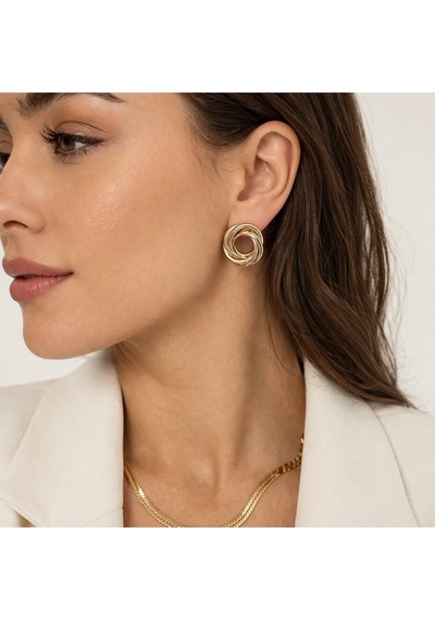 Gold Düğüm Tasarım Küpe Parlak Modern Şık Kadın Küpe Altın