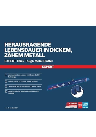 Professional 1x Uzman Â Medium-kalın Zorlu Metal S 955 Hhm Pistonlu Testere Bıçağı Sert Çelik, Paslanmaz Çelik Levhalar, Uzunluk 150 Mm, Aksesuarlar Pistonlu Testere