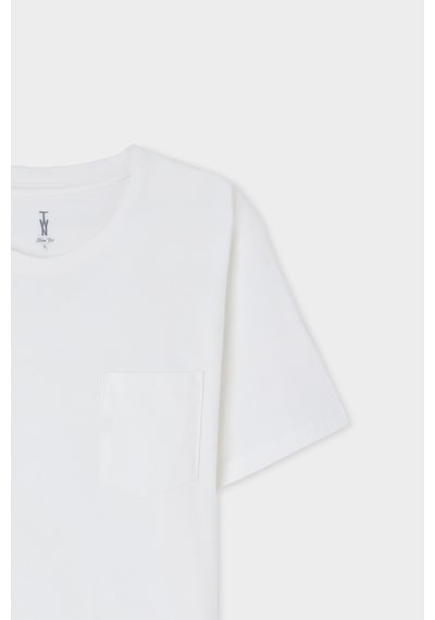 Twn Slim Fit Ekru Düz %100 Pamuklu T-shirt 4ec1400111252 E01