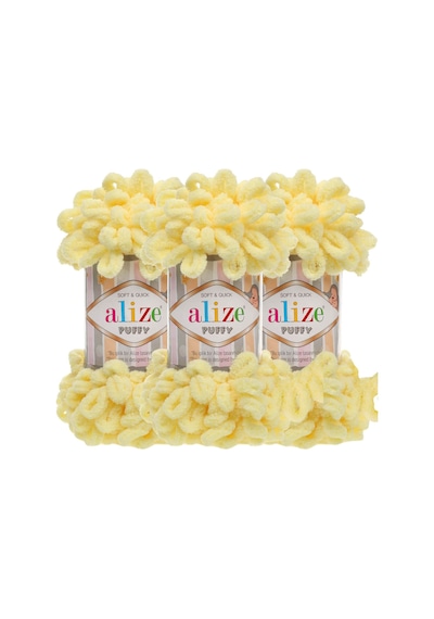 Puffy 3 Lü Paket El Örgü İpi - Şişsiz 100g X 3 Adet Renk No: 13 - Açık Sarı