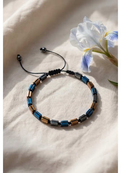 Valmont Accessories Taşlı Çok Renkli Erkek Bileklik Dikdörtgen Desenli Minimal Modern Bileklik Mavi - Kahverengi - Gümüş - Bronz