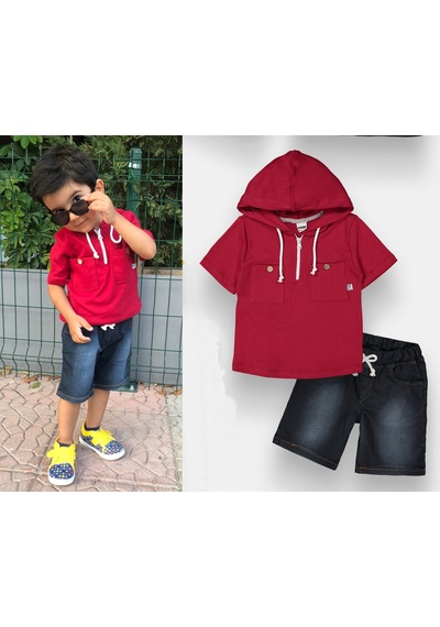 Novy Baby Kot Pantolonlu Kapşonlu Erkek Çocuk 2'li Takım - 3-6 Yaş