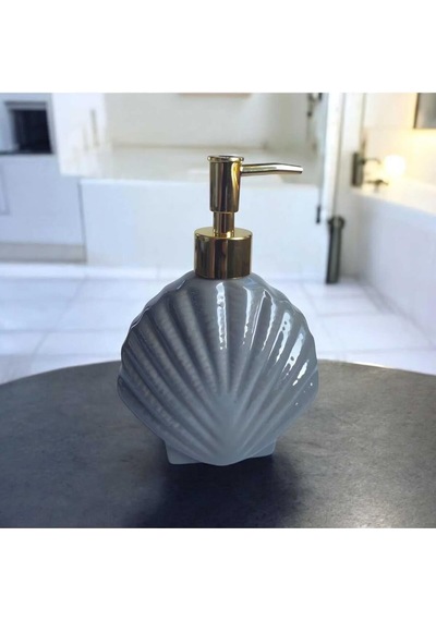 Shell Gri Porselen Sıvı Sabunluk Deniz Kabuğu Gold Pompa Sabunluk Gri