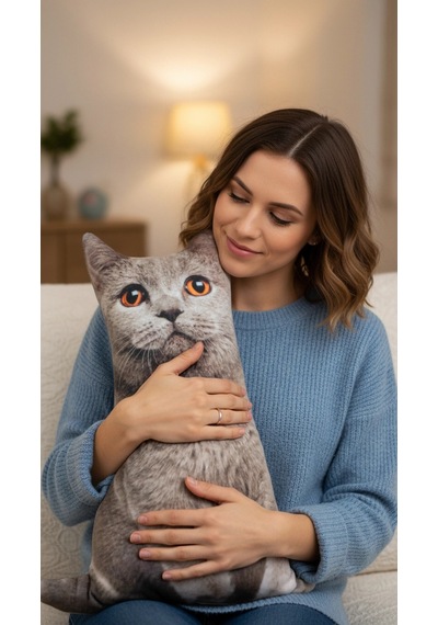 3d Dijital Baskılı Dekoratif Kedi Yastık Duman Renkli