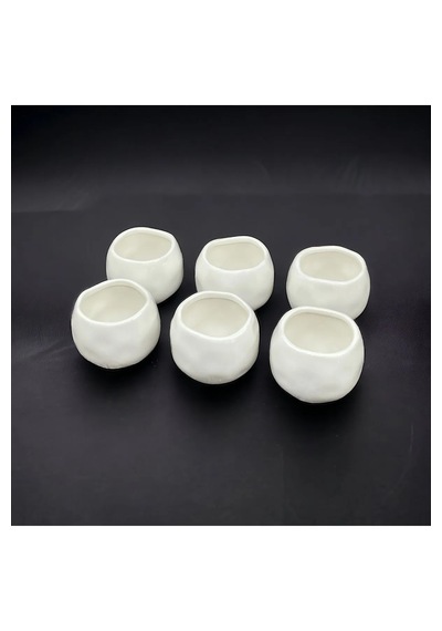 6 Lı Beyaz Porselen Boncuklu Oval Sunumluk Kase Sosluk Reçellik