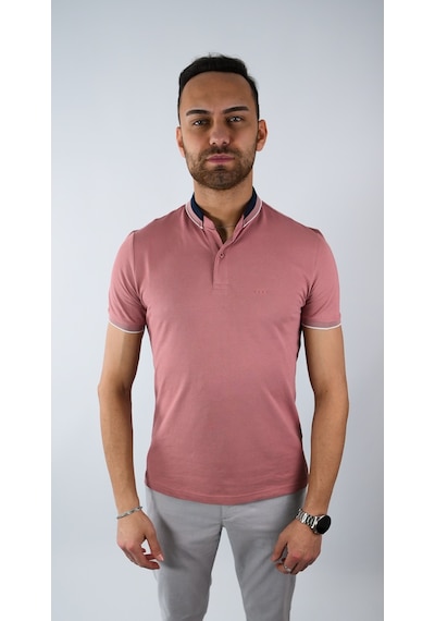 Triko Yaka Yakası Düğmeli Erkek Yakalı Tshirt Gülkurusu