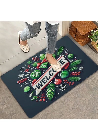 Valerine Life Noel Yılbaşı Topları Ve Yeşil Yapraklar Welcome Kapı Önü Paspası 45x70cm