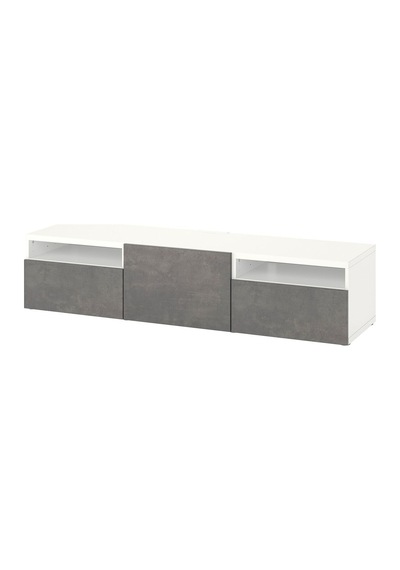 Tv Sehpası, Beyaz-koyu Gri, 180x42x39 Cm, Kallvıken, Çıt Çıt Raylı Gri Tv Sehpası, Beyaz-koyu Gri, 180x42x39 Cm, Kallvıken, Çıt Çıt Raylı Gri