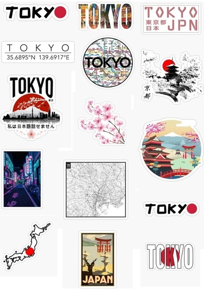 Japonya - Tokyo 15'li Özel Tasarım Sticker Seti 1