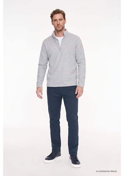 AC&Co / Altınyıldız Classics Anti-Pilling Tüylenme Yapmayan Bato Yaka Erkek Polar Sweatshirt - Gri Melanj