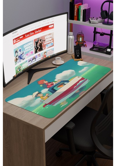Ponyo Anime V5 - 90x40 Xxl Gaming Kauçuk Kaymaz Taban Mouse Pad Fare Altlığı