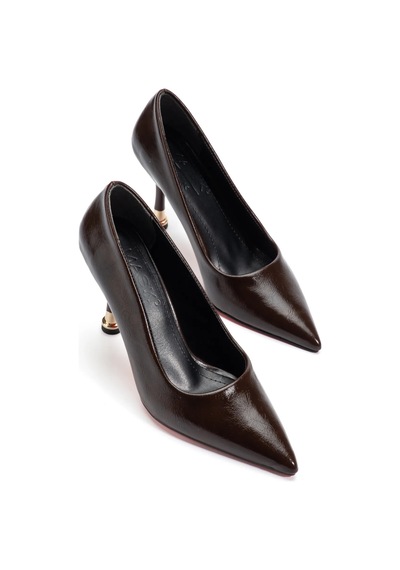 Ketrin Stiletto Rugan Ayakkabı Kahve