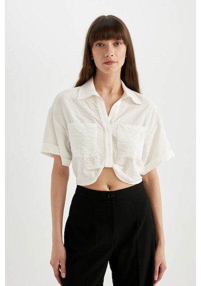 DeFacto Cropped Fit Gömlek Yaka Twill Kısa Kollu Bluz C7799AX24SMER105