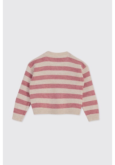 Panço Kız Bebek Çizgili Triko Pembe Kazak