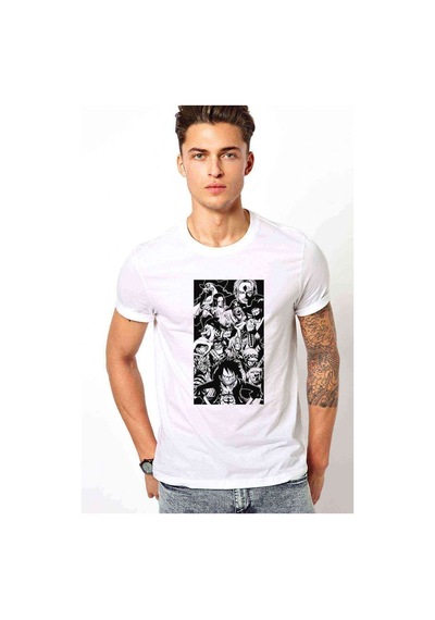 Anime One Piece Baskılı Beyaz Erkek Tshirt (530987810)