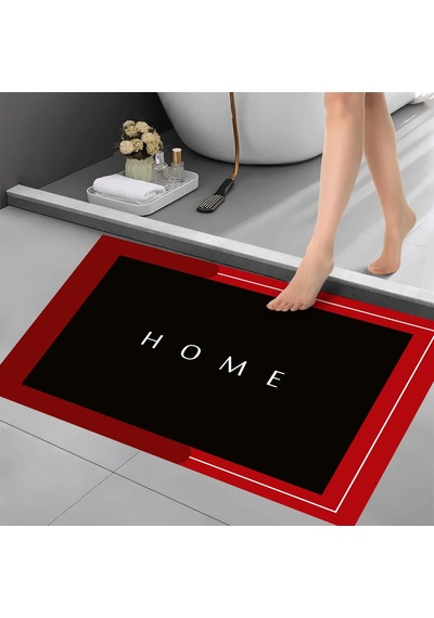 Dijital Kaymaz Yıkanabilir Banyo Mutfak Salon Paspas Halısı Trend Modern Al4001 Kırmızı