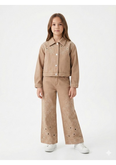 Xo Kids Kız Çocuk Alt Üst 3lü Kombin Takmı Set0484 Kahverengi