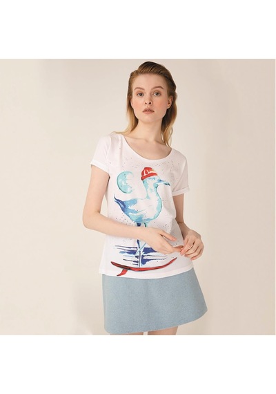 Anemoss Martı Beyaz Kadın T-Shirt