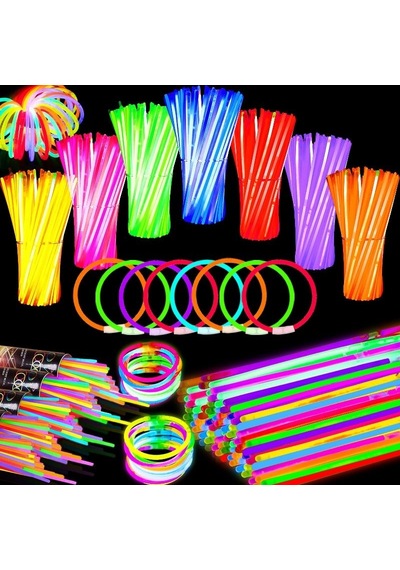 300 Pcs Neon Stick Glow Stick 300 Adet Neon Işık Fosforlu Bileklik Kolye Fosforlu Işık Renkli Glow
