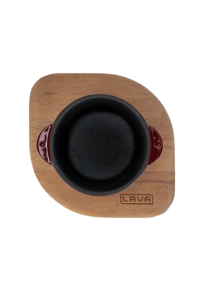 Lava Döküm Yuvarlak Sufle / Sos Kabı Ve Ahşap Altlığı. Çap Ø 8cm.-bordo Bordo - Siyah