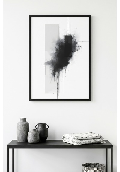 Doğal Ahşap Çerçeveli Soyut Desenli Tablo - Minimal Huhu1215