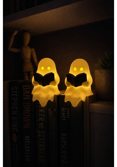 2 Li Led Mumlu Kitap Okuyan Hayalet Dekoratif Gece Lambası Masa Oda Aydınlatma Diğer