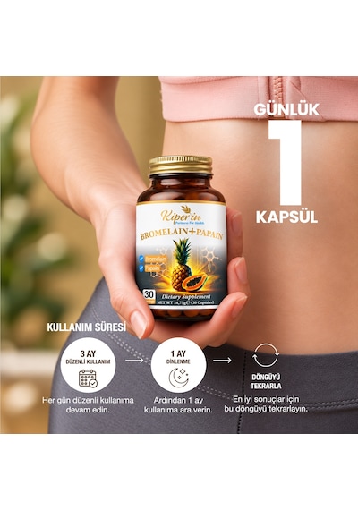 Kiperin Bromelain 2500 Gdu & Papain - Doğal Proteolitik Enzim 30 Kapsül & 700mg Akıllı Gıda Takviyesi