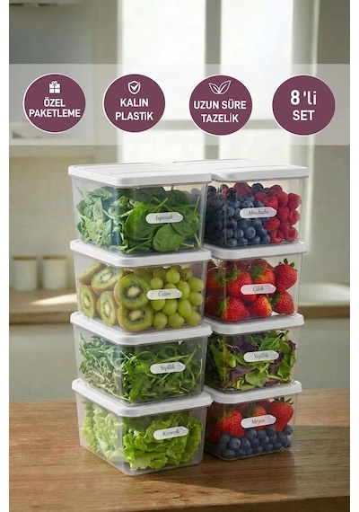 Selka Home 8 Adet  Derin 1 Lt. Nora Organizer Buzdolabı Buzluk Düzenleyici Saklama Kabı