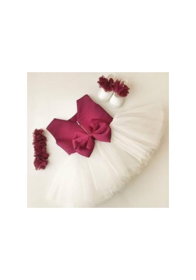 Hayy Baby Kids Wear Bordo Beyaz Tüllü Elbise