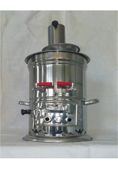 Krom Odunlu Kömürlü Çift Musluklu 2.5 L Semaver Inox