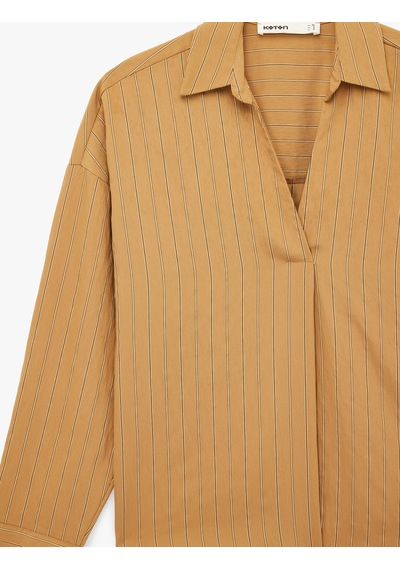 Koton Modal Kumaş Uzun Kollu V Yaka Oversize Çizgili Gömlek Deve Tüyü Çizgili 6sak60158pw Camel Çizgili Koton Modal Kumaş Uzun Kollu V Yaka Oversize Çizgili Gömlek Deve Tüyü Çizgili 6sak60158pw Camel Çizgili
