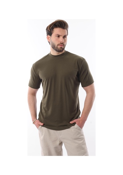Madmext Haki Bisiklet Yaka Basic Erkek T-shirt E7113 Haki