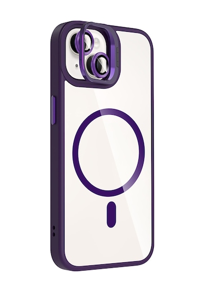 Apple Uyumlu iPhone 14 Kılıf Standlı + Kamera Lens Koruma Setli M-safe Şarj Özellikli Mkst Etro Kapak Pembe Pembe