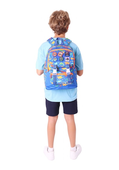 Kaukko Kids Erkek Çocuk Armalı Dinazor Desenli İlkokul Okul Sırt Çantası Dört Bölmeli - Mavi - L5278 MAvi