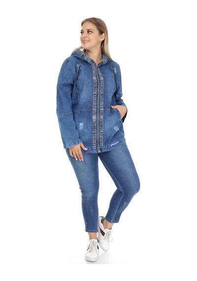Mia Butik Büyük Beden Taşlı Mavi Kot Ceket-350 Mavi