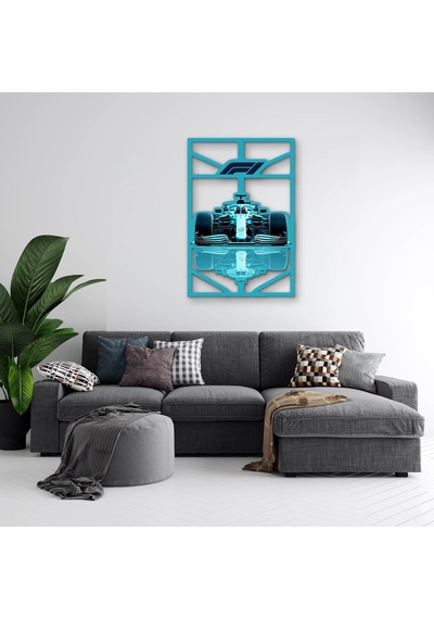 Turkuaz Formula 1 Yarış Aracı Metal Tablo 44x65 Cm Çok Renkli