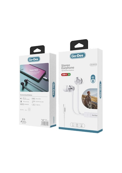 Go Des EP-219 Type-C Kablolu Kulak İçi Kulaklık Mikrofonlu Hi-Fi Stereo 120 cm - ZORE-257990
