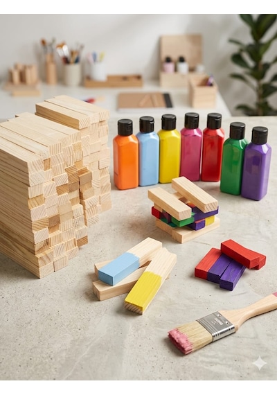 Minyatür Ahşap Yapı Blokları 1x2x10 Cm 50 Adet