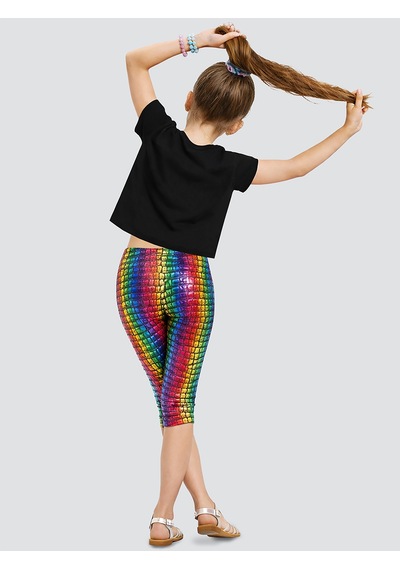 Denokids Renkli Varak Kız Çocuk Crop T-shirt Tayt Takım Çok Renkli