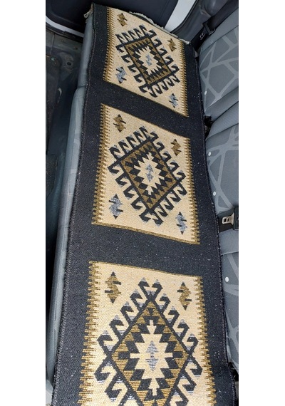 Reversible Oto Koltuk Kilim Seti 3 Parça Makine Dokuma Akrilik & Polyester Saçaklı - Siyah