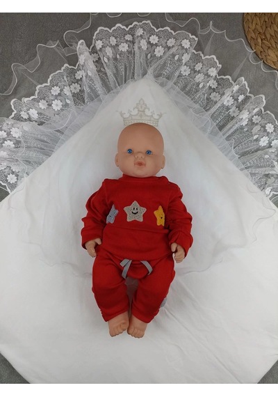 Yenidoğan Kumru Soft Cotton Taç Nakışlı Trilüks Kundak Bebek Battaniyesi Ekru Çok Renkli