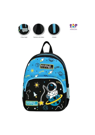 2 Gözlü Anaokulu Oltalı Astronot Çanta - Erkek Çocuk Kreş Çantası - Erkek Çantası