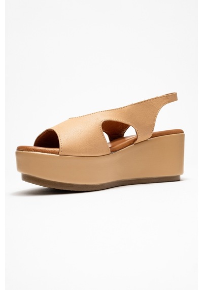 Luvishoes Luvi Shoes Brad Koyu Bej Cilt Hakiki Deri Dolgu Topuklu Kadın Sandalet Koyu Bej
