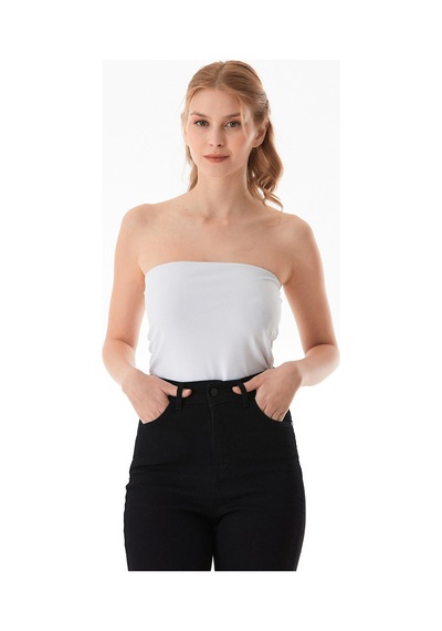Fullamoda Basic Yanları Yırtmaçlı Straplez Büstiyer Beyaz