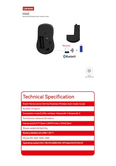 N560 Bluetooth + 2.4 Ghz Usb Alıcılı Kablosuz Dual Modlu Sessiz Mouse Siyah