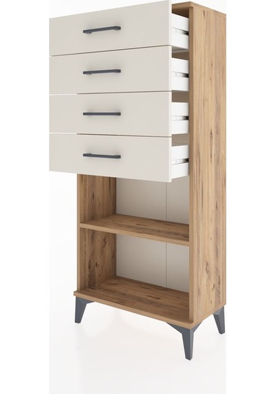Hyperion Dolap Tek Raflı 4 Çekmeceli 60x44x134 Çam-aytaşı Atlas Çam